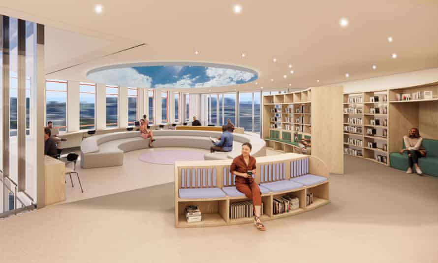 Perpustakaan La La, area yang tenang dengan saku untuk pekerjaan yang berpusat pada individu dan instalasi seni interaktif mata untuk mendukung kesejahteraan Googler yang memiliki jendela di awan yang lewat.