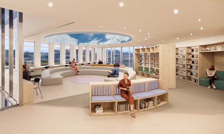 The La La library, a quiet zone with pockets for individual-focused work and an ocular interactive art installation to support wellness of Google staff that features a window to the passing clouds.