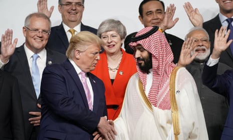 Donald Trump shakes hands with crown prince Mohammed bin Salman at the G20 leaders summit in Osaka, Japan, in June.