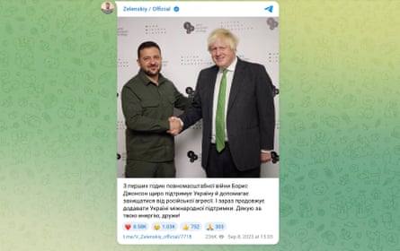 Zelenskyy’s post on social media depicting him shaking hands with Johnson