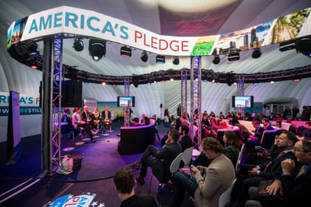 Representatives of US business, state and city government pledging ‘We Are Still In’ at Cop23 in Bonn, Germany, in November 2017 after President Donald Trump announced US withdrawal from the Paris climate accord