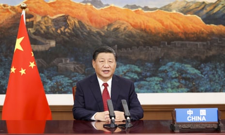 Chinese President Xi Jinping addresses the general debate of the 76th session of the United Nations General Assembly via video, from Beijing. Xi announced China would fund no new coal-fired power projects abroad. 