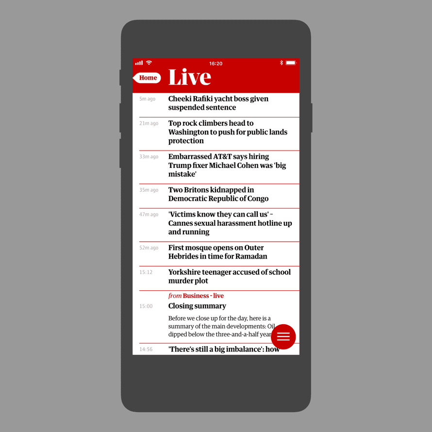 The Guardian app: new Live feature