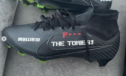 ‘F*** the Tories’: Wrexham move swiftly to ban message on Paul Mullin’s boots | Wrexham 5 Paul Mullin’s Instagram post depicting the boots.
