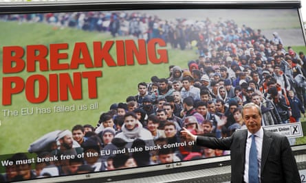 Nigel Farage with the Breaking Point poster in June 2016.