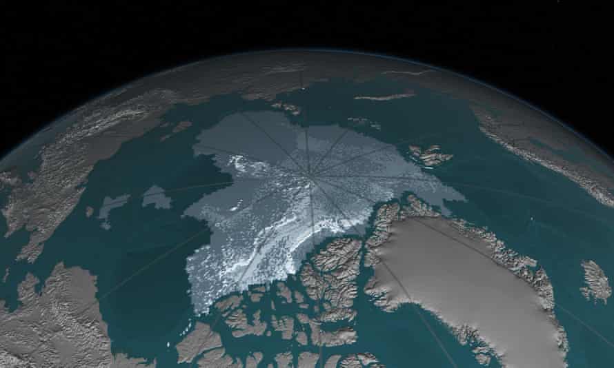 Image showing extent of new and old sea ice int he Arctic.