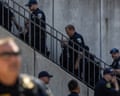Milwaukee police monitor perimeter of Republican National Convention in Milwaukee<br>Milwaukee Police Department officers walk along the perimeter of the Republican National Convention in Milwaukee, Wisconsin, U.S., July 17, 2024. REUTERS/Adrees Latif