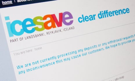 The website of the Icelandic bank Icesave on 7 October 2008 telling customers their deposits were frozen. 