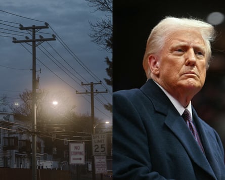 an image of power lines next to an image of a man in a suit