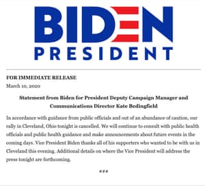 Biden And Sanders Cancel Rallies Over Coronavirus Concerns As It Happened Us News The Guardian