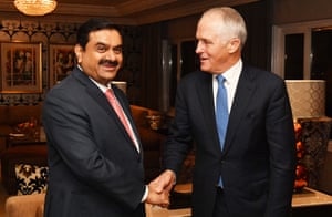 Australian prime minister Malcolm Turnbull (right) meets with Adani Group founder and chairman Gautam Adani in April 2017.