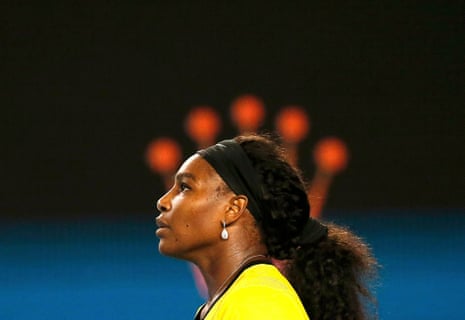 Serena Williams reacts as she struggles at the beginning of the final set.