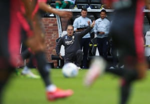 Marcelo Bielsa during Leeds’ game at Derby in July.
