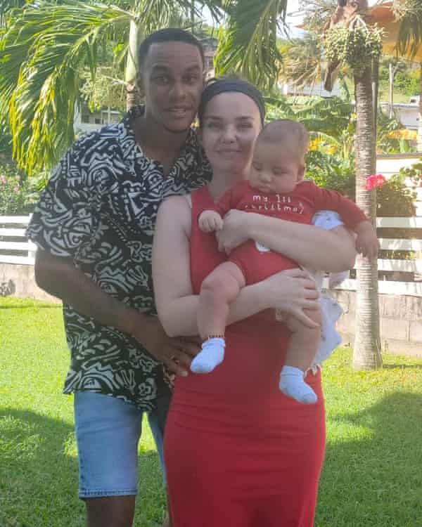 Rhiannon West with his partner and their six-month-old son, Shiloh.