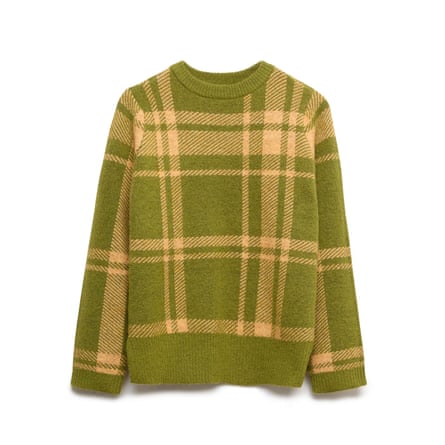 M&S Checked Crew Neck Relaxed Fit Jumper With Wool