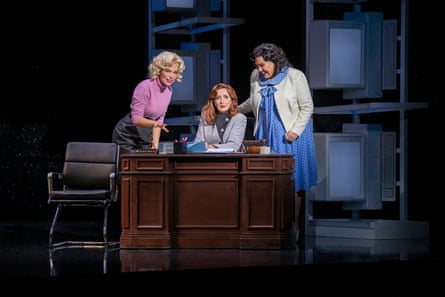 Erin Clare as Doralee, Marina Prior as Violet and Casey Donovan as Judy in 9-to-5.