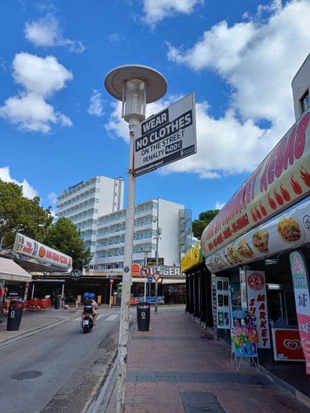 Street signs in English warning of fines for behaviour along the Magaluf Strip