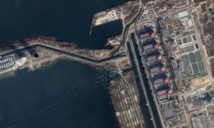 Satellite image from gGogle showing the largest nuclear power plant in Europe, the Zaporizhzhia nuclear plant.