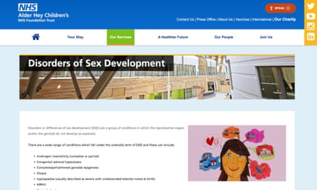 صفحه ای در مورد اختلالات رشد جنسی در وب سایت Alder Hey Children's Hospital که جزئیات مرور را با فیس بوک از طریق Meta Pixel به اشتراک گذاشت.