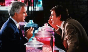 Steve Martin as Dr. Michael Hfuhruhurr and David Warner as Dr. Alfred Necessiter in The Man with Two Brains, 1983