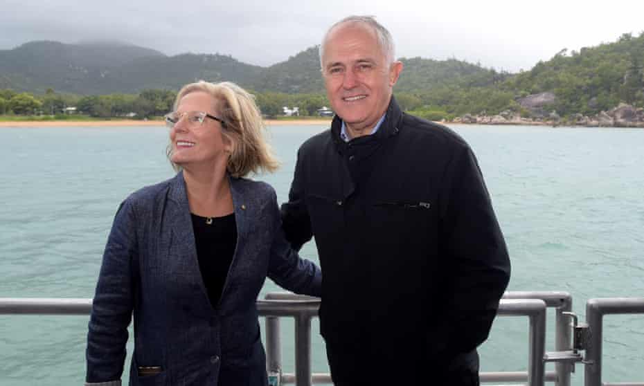 The prime minister, Malcolm Turnbull, and his wife, Lucy, on a boat near Magnetic Island, near Townsville, on Monday. 