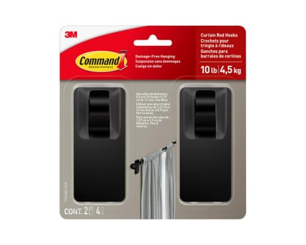 Command Matte Black Removable Curtain Rod Hooks, 2 Hooks