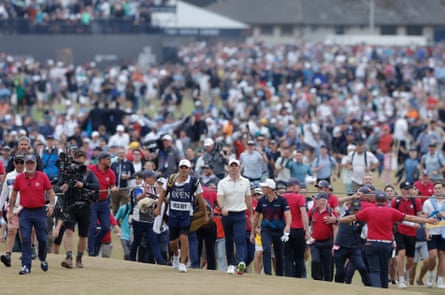 Rory McIlroy makes his way up the 18th on day four of the Open at St Andrews in July