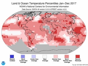 Global temperature map, January to December 2017.