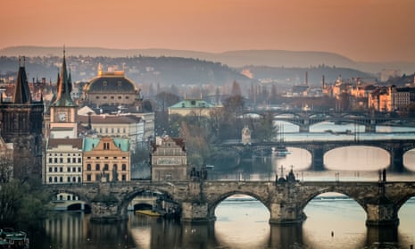 Czech Republic, Prague, cityscape with Charles Bridge at dawn