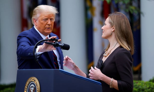 FILE PHOTO: U.S President Donald Trump holds an event to announce his nominee of U.S. Court of Appeals for the Seventh Circuit Judge Amy Coney Barrett to fill the Supreme Court seat left vacant by the death of Justice Ruth Bader Ginsburg, who died on September 18, at the White House in Washington, U.S., September 26, 2020. REUTERS/Carlos Barria/File Photo