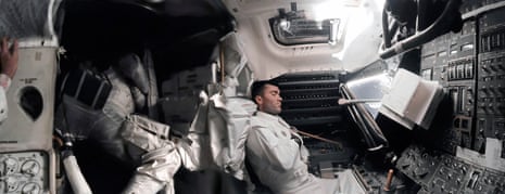 Apollo 13, 15 April 1970, astronaut Fred Haise tries to sleep in the cold lunar module