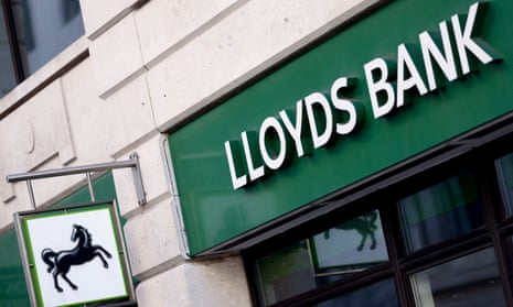 General view of signage at a branch of Lloyds bank