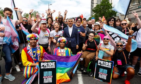 Mayor of London Sadiq Khan with Pride attendees in July 2023