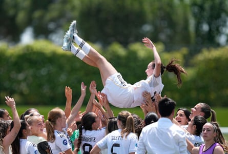 Caroline Weir is thrown up successful nan aerial by her teammates during nan Liga F lucifer betwixt Real Madrid and Granada