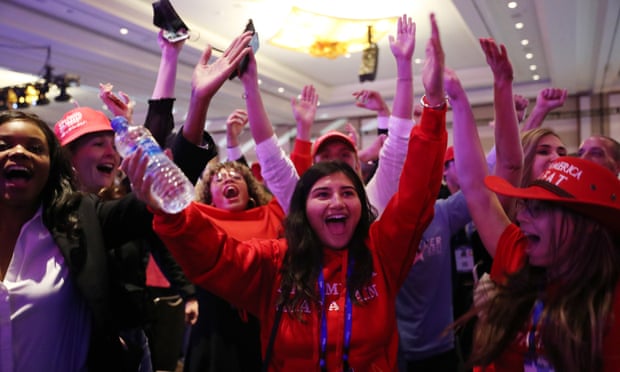 Trump supporters cheer at CPAC in Orlando, Florida, on 28 February.