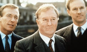 Robert Hardy, centre, with Christopher Timothy, left, and Peter Davison in All Creatures Great and Small, the BBC TV series based on the novels of James Herriot. 