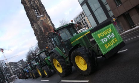 A convoy of tractors in Hamburg