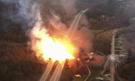 A fireball erupting across I-77 from gas line explosion in West Virginia on 11 December 2012.