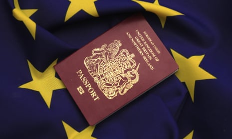 A British passport on an EU flag