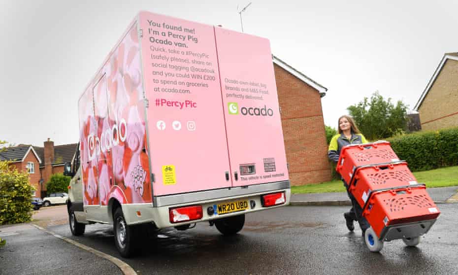 Ocado’s Percy Pig delivery van to mark the arrival of the full M&S food range to the online supermarket’s website