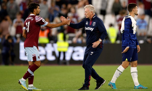 Debutant Lucas Paquetá is greeted by West Ham manager David Moyes