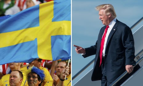 Composite of the Swedish flag and Donald Trump