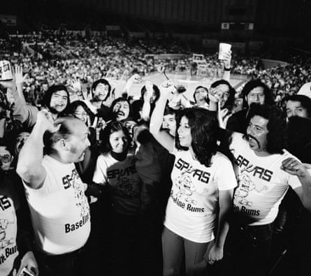 The San Antonio Spurs’ Baseline Bums fans look on before a 1975 game agains the Denver Nuggets.