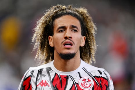 Hannibal Mejbri of Tunisia attempts a goal.