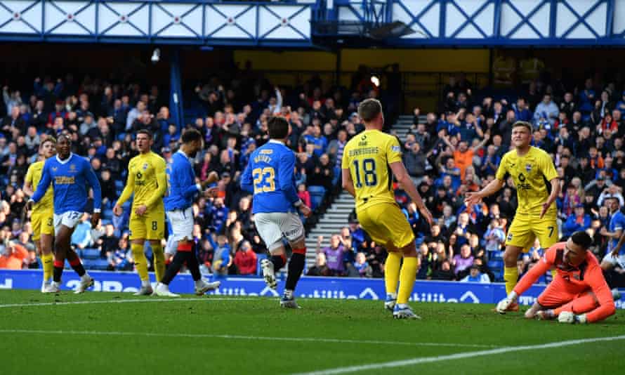 Rangers’ Scott Wright wheels away in celebration after opening the scoring against Ross County.