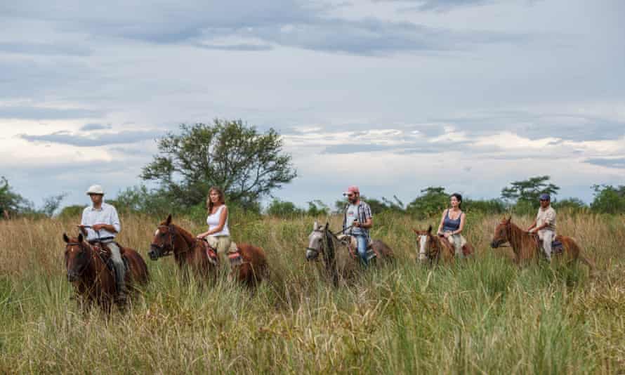 Horse riding in the wetlands, Ibera, Argentina.