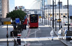 Police forensics investigators on London Bridge