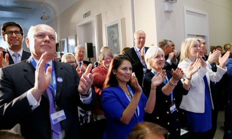 Britannia Unchained authors Priti Patel (front row, second left) and Liz Truss (fourth left) are among the Conservative MPs at the launch of Boris Johnson’s leadership bid in June 2019.