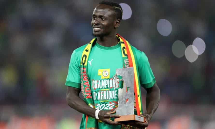 Sadio Mané with the player of the tournament award after Senegal won the Afcon final against Egypt on penalties