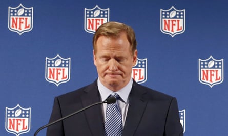 NFL Commissioner Roger Goodell pauses as he speaks during a news conference in New York. A federal judge deflated “Deflategate” Thursday, Sept. 3, 2015, erasing New England quarterback Tom Brady’s four-game suspension for a controversy that the NFL claimed threatened football’s integrity. (AP Photo/Jason DeCrow, File)